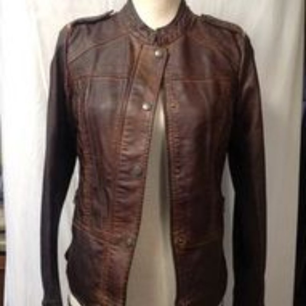 Maurices Faux Leather Brown Jacket Size S